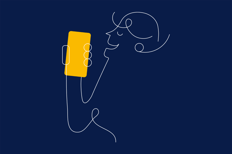 Illustration av person med öronsnäcka samt mobiltelefon.
