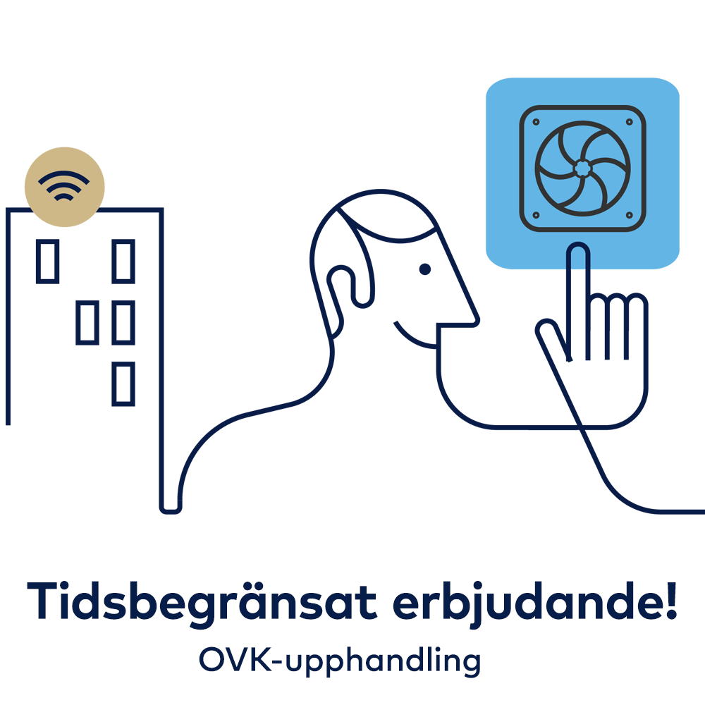 Tidsbegränsat erbjudande. Illustration av man som pekar på ett ventilationsdon.