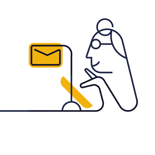 Människa som mejlar. Illustration.