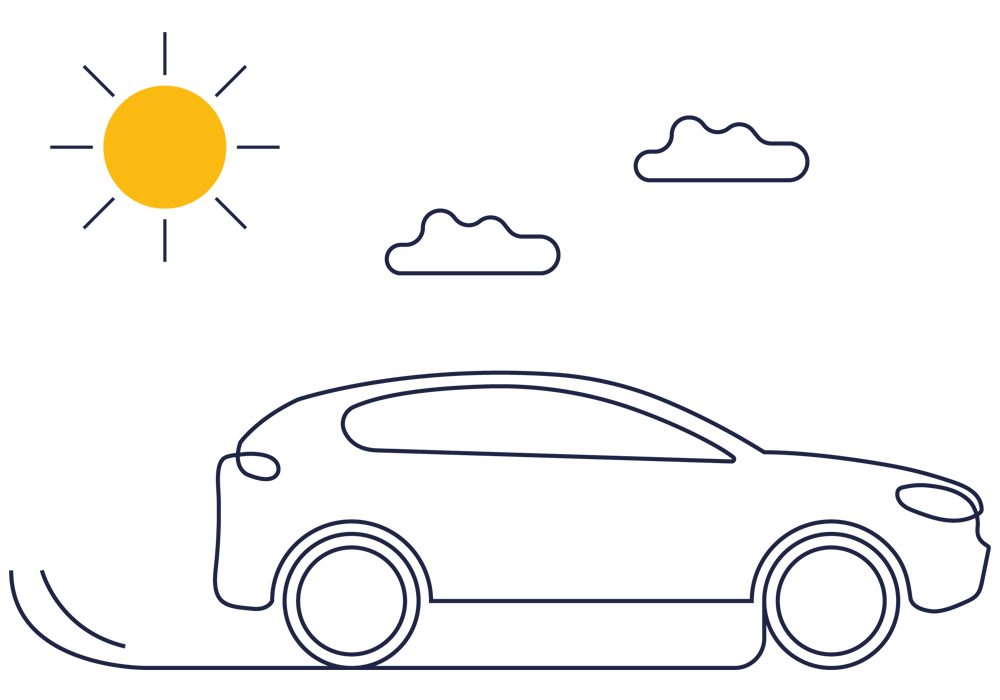 Elbil som laddas med solenergi. Illustration.