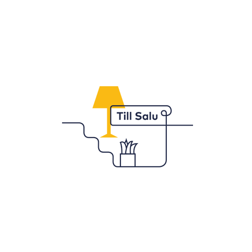 Till salu-skylt utanför lägenhet. Illustration.